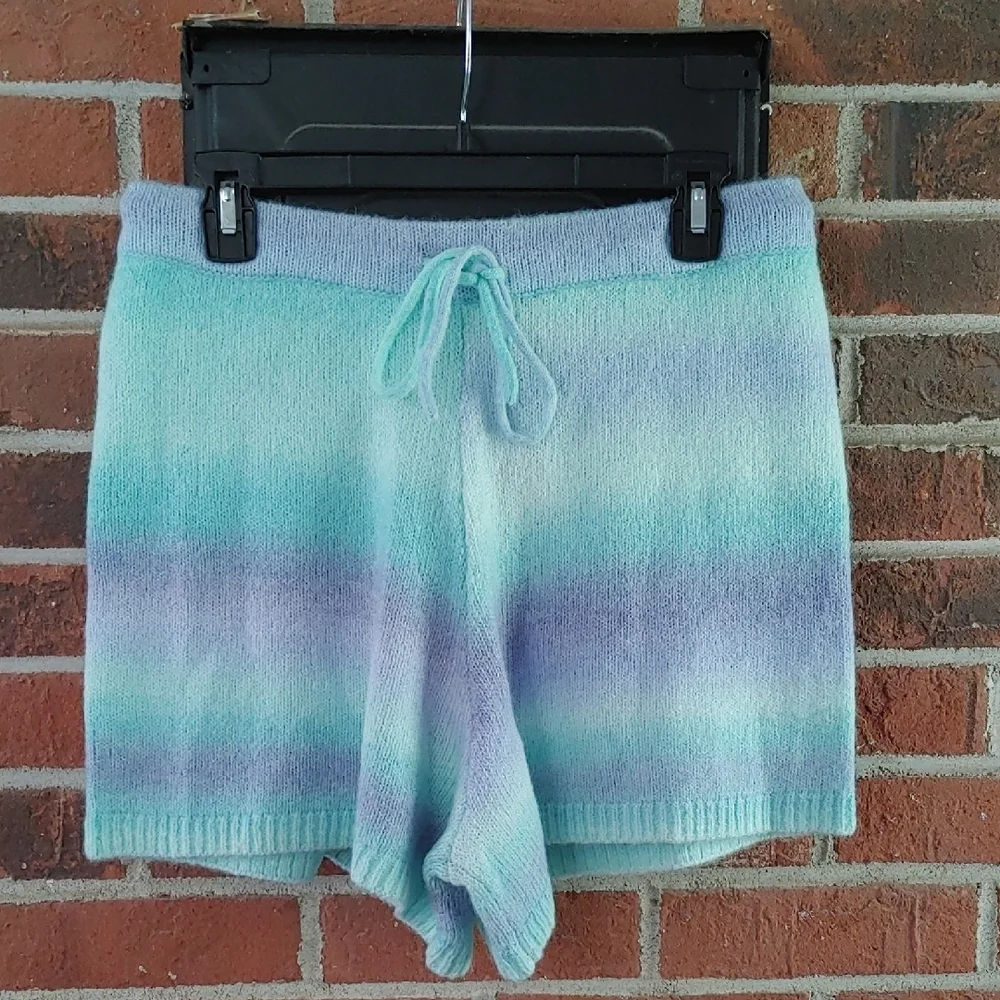 Lilly Pulitzer Wanetta Surf Blue Space Dye Sweater Shorts Size L (1366)